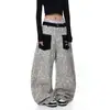 Jeans casual de perna larga com bolsos frontais estampados de leopardo, estilo retrô americano, para primavera e verão, unissex, estilo de rua solto, perna curva