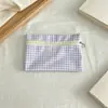 Bolsa de lona simple y minimalista con estampado de cuadros, de gran capacidad, perfecta para guardar monedas, audífonos y otros artículos pequeños - una bolsa de almacenamiento versátil y portátil