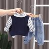 Roupas infantis para meninos terno de roupas de primavera 1-4 anos de idade 3 shuaibao estilo ocidental camisola colete infantil estilo coreano casual terno de três peças