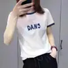Camiseta de Manga Corta con Estampado de Letras Color-Block de Moda para Mujer, Estilo Mamá de Mediana Edad, Adelgazante, Casual, Top Versátil