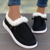 Zapatos de Invierno Cálidos para Mujer de Talla Grande Europea y Americana, Planos, Punta Redonda, sin Cordones, Casuales, de Ante, Forrados de Algodón para Mujer