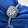 Anillo Cuadrado de una Pieza para Mujer, con Diseño Hueco y Tachuelas de Diamante, Drop-Shipping Vintage, Joyería de Diamante de Alto Carbono Chapado en Oro de Plata de Ley 925, Más Vendido