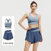 Traje deportivo de dos piezas falso anti-rozaduras, bloques de color, para correr al aire libre, alta elasticidad, chaleco a prueba de impactos, shorts deportivos holgados para mujer