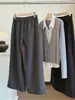 Pantalones de Traje de Lana de Pierna Ancha Petite para Mujer 2026 Otoño/Invierno Nuevo Retro Elástico Cintura Alta Versátil Cortos Casuales