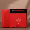 Calendario de Escritorio de Cuero Año del Caballo 2026 Caja de Regalo, Personalizable con Logo, Adecuado para Decoración de Oficina de Negocios, Caja de Regalo de Calendario y Cuaderno, Caballo Dorado