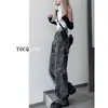 Capa Camuflada Feminina Outono Meninas Quentes Streetwear Solta 2024 Novo Jeans de Cintura Alta Wide Leg Emagrecedor Tendência