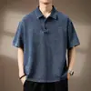 Polo Jeans Retrô de Manga Curta de Alta Qualidade Italiano para Homens, Outono Moda Americana Marca Solta Tamanho Grande Casual