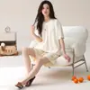 Pijama de verão super macio para mulheres, shorts de algodão elástico de manga curta, design de desenho animado, pode ser usado fora de casa, conjunto de roupa de casa de algodão fresco e confortável