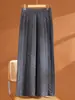 Calça de Lã 100% Pura com Malha Grossa Perna Larga Feminina Outono Inverno Cintura Alta Caimento Reto Casual Calça Longa Solta