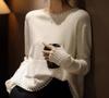 2025 Novo Outono e Inverno Cor Pura Preguiçoso para Usar por Baixo Elegante Recortes de Tricô Gola Redonda para Mulheres