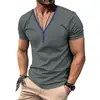 Camisa Henley estilo americano 2026 de manga corta para hombre, color liso, con botones, camiseta cruzada para hombre, verano, simple, casual, corte ajustado
