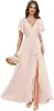 Vestido de dama de honor de gasa con escote en V y manga acampanada, estilo europeo y americano, con cintura plisada y abertura, vestido largo formal para fiesta de boda