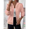 2025 Sitio Independiente deseo Amazon Otoño Invierno Color Sólido Manga Larga Tejido Cremallera con Capucha Sudadera Chaqueta Abrigo Mujer