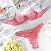 Conjunto de Lingerie Sexy Europeu e Americano Renda Cílios Rosa Transparente Sutiã Push-Up Exclusivo Transfronteiriço Lingerie Sexy Atacado