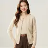2025 Novo Cardigã Slim de Tricô de Caxemira com Zíper Feminino Gola Redonda Temperamento Manga Raglan Elegante Manga Longa Roupa Exterior