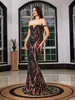 Novo Vestido de Festa Longo Estilo Europeu e Americano Colorido Ombro a Ombro Sem Alças Costas Nuas Malha Lantejoula Emendada Sereia