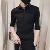Camisa de cinco botões de alta qualidade masculina verão nova marca de moda versátil moderna elegante Ruan bonito fina manga curta top