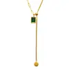 Moda Europea y Americana Cadena para Clavícula Esmeralda Lujo Accesible Cadena para Suéter de Diseño de Nicho Colgante de Circonita Verde Collar de Tirar