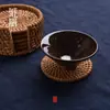 Set de 4 Posavasos Redondos de Ratán Vietnamita Tejidos a Mano para Taza de Té, Tazón, Mesa de Café, Mesa de Comedor, Set de Té al por Mayor