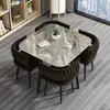 Juego de mesa y sillas de recepción y negociación de losa de roca, diseño cuadrado, adecuado para apartamentos pequeños, estilo moderno y minimalista, ideal para un balcón informal o como una mesa de comedor redonda pequeña