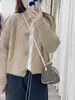 Nuevo suéter chaqueta de moda otoño e invierno, corte holgado, cuello redondo, color liso, cárdigan corto con diseño único, top de manga larga para mujer