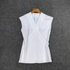 Camisa Cruzada de Cuello en V Longmei para Mujer Primavera/Verano 2026 Nuevo Estilo Tot Simple de Oficina sin Mangas Top Corto que Ceñe la Cintura
