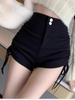Shorts Negros con Cordón para Mujer 2025 Nuevo Verano Cintura Alta Adelgazantes Cadera Sexy Spice Girls Elásticos Ajustados Pantalones Cortos Hot
