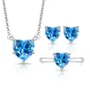 Cross Venta caliente popular joyería de moda forma de corazón circonita gemas de colores estilo coreano corazón cristal pendientes de botón collar anillo al por mayor