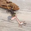 Llavero Punk Creativo Regalo Pequeño Aleación Jirafa Linda Vintage Tejido Llavero de Cuero de Vaca