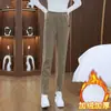 Calças Harlan Outono e Inverno com Forro de Lã Calças Casuais 2024 Novas Slim Cintura Alta Reta Quentes Calças Largas Skinny
