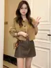 Suéter Tricô Feminino Design de Listras Vazadas Cor Lisa Novo Outono Inverno Jaqueta Casual Estilo Preguiçoso Cardigã Curto Solto