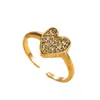 Joyería de acero de titanio de moda transfronteriza, anillo de acero inoxidable en forma de corazón con incrustaciones de diamantes fundidos estilo lujo ligero, anillo abierto geométrico al por mayor