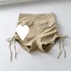 Pantalones cortos deportivos de yoga de cintura alta ajustados con drapeado en la cadera y cordón para mujer, verano, cadera melocotón, baile, deportes, pantalones calientes