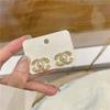 Pendientes de Aguja de Plata Imitación con Tachuelas Completas de Diamante y Perla, Diseño Floral Geométrico, Pendientes Elegantes y Delicados, Joyería de Oreja Simétrica con Goteo de Aceite para Mujer