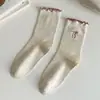 Meias Zhuji Primavera/Verão Meias Femininas de Cano Médio Renda Doce Fábrica Atacado Meias Femininas Meias Quentes Empilhadas com Laço