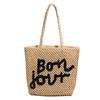 Bolso de Paja de Hombro Único con Bordado de Letras de Moda Nuevo Bolso Tejido Calado Simple Estilo Vacacional Bolso de Playa Versátil para Mujer