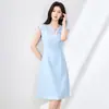 2507309-Nanyou Elegante, Sencillo e Intelectual Verano Nuevo Sin Mangas Chifón Empalmado Línea A Vestido Chaleco Elegante