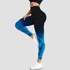 Nuevos Pantalones Deportivos de Yoga y Fitness Tie Dye Degradado Mallas Deportivas Cadera de Durazno Nueve Puntos Mallas Elásticas de Fitness