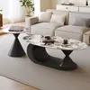 Mesa de Centro Minimalista Italiana de Losa de Roca Ovalada para Hogar, Sala de Estar, Apartamento Pequeño, Diseño, Nueva Mesa de Centro, Combinación de Mesa Auxiliar