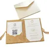 Invitación de boda vintage de terciopelo color camello con impresión en relieve, tarjeta de respuesta con código QR de forma especial, invitación de boda