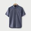 Camisa Polo Masculina de Linho Casual e Xadrez de Manga Curta Solta Respirável Pulôver Verão 2024 C028