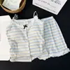 Conjunto Sexy de Camisola y Shorts de Verano con Copas, Estilo Puro Deseo, Delgado Rayado sin Mangas para Dormir y Salir