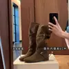 Botas com Salto Interno de Couro com Fivela Empilhadas Femininas 2026 Nova Chegada de Outono Retro Maillard Versátil Emagrecedoras de Cano Alto Botas de Cavaleiro
