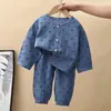 Ropa de Casa para Niños Bebé Dibujos Animados Cómoda Algodón Puro Gasa Niños y Niñas Gasa de Algodón Manga Tres Cuartos Ropa de Casa Traje para Niñas