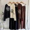 Conjunto de Duas Peças Europeu e Americano Transfronteiriço: Suéter Tricot Color Block + Calça Wide Leg Cor Lisa Conjunto Solto Novo 2025