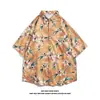 Camisa de Verão 2026 Praia Floral Desenho Animado Tendência Manga Curta Estilo Hong Kong Retro Floral Camisa Masculina