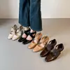 Versión de Piel de Vaca~Nuevas Sandalias de Tacón Alto Estilo Ballet con Punta Cerrada para Mujer, Zapatos Mary Jane Retro de Correa Cruzada con Tacón Grueso para el Trabajo