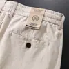 Pantalones casuales de lino teñido en hilo de verano para hombre, cintura elástica, cordones, rectos, holgados, talla grande, pantalones transpirables de algodón y lino
