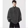 Top retrô masculino da moda estilo americano com gola alta e mangas compridas, moletom de meio zíper outono/inverno transfronteiriço, jaqueta casual solta