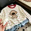 Camiseta de manga larga a rayas de retazos de algodón puro para niños, nuevo estilo primavera y otoño, camiseta básica elegante y holgada para niños